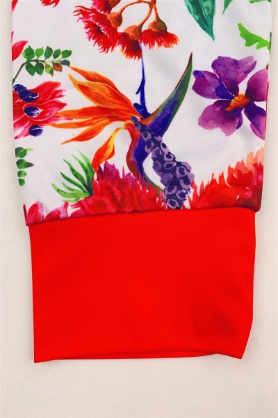 Design Contrasting Collar Dye Sublimation Polo Shirt Custom Full Fit Dye Sublimation Finish Long Sleeve Polo Shirt Center 100% Polyester Floral Pattern P1464 detail view-1
